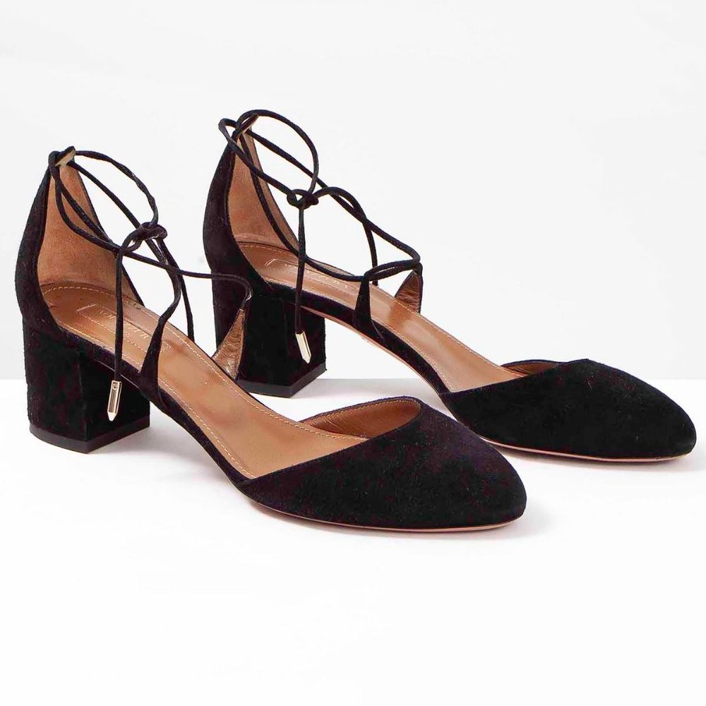Aquazzura Suede Lace Up Block Heel Karlie Pumps